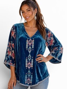 Johnny Was Fabiana Aztec silk velvet Burnout tunic NWT